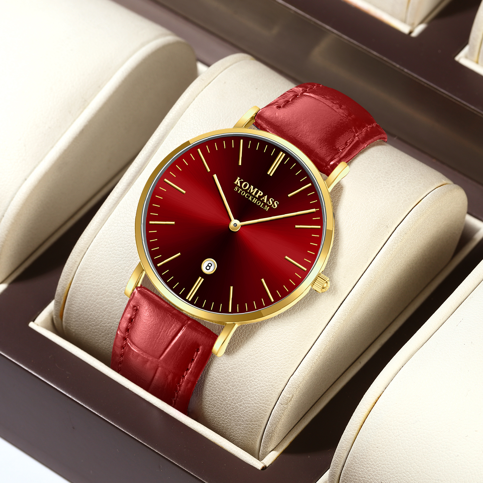 Kompass Nautilus Gold Red Dial Red Strap - 6
