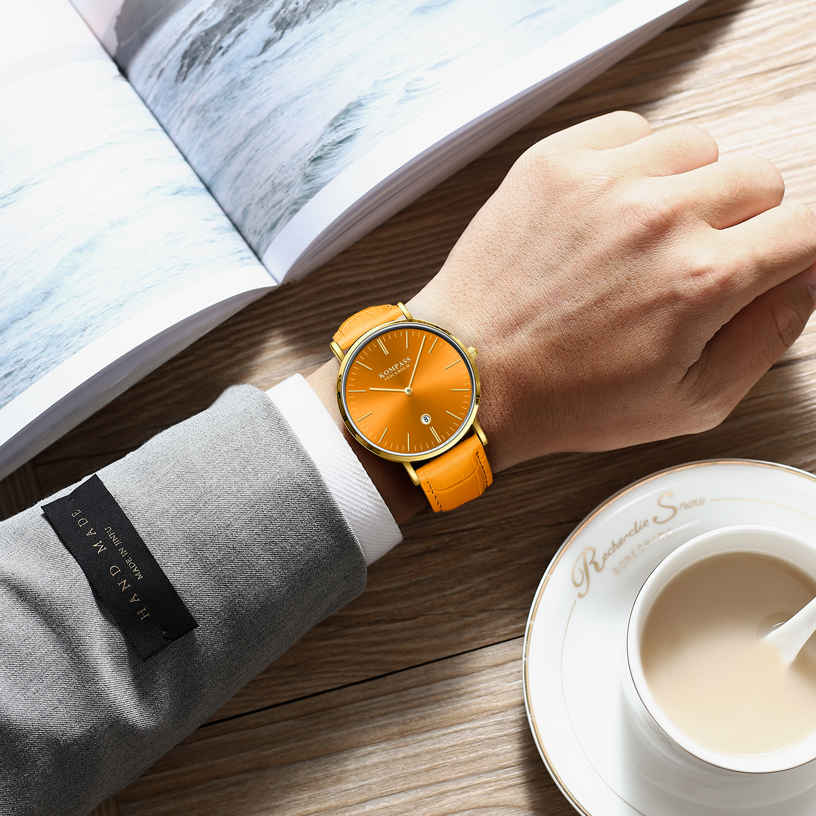 Kompass Nautilus Gold Orange Dial Orange Strap - 7