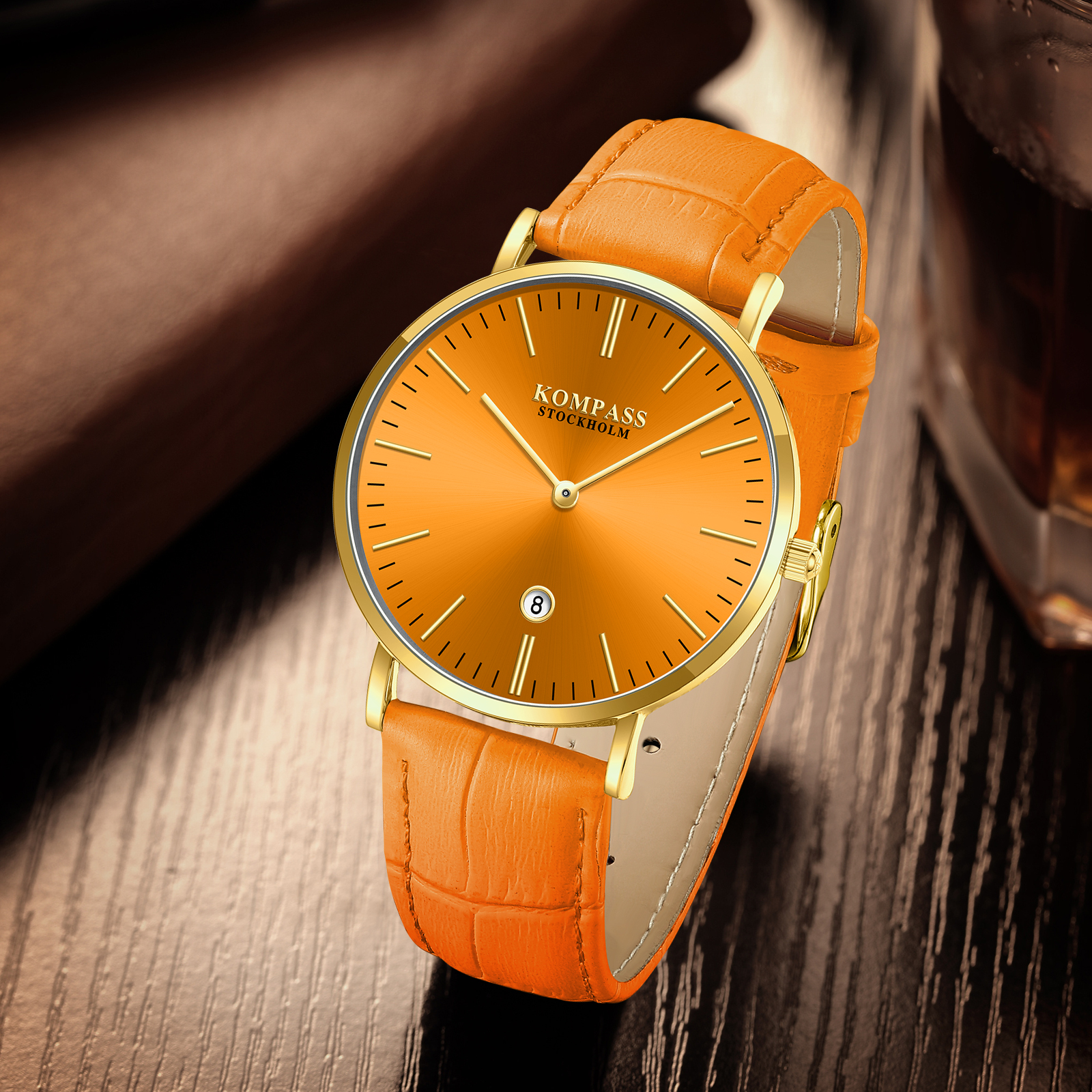 Kompass Nautilus Gold Orange Dial Orange Strap - 9