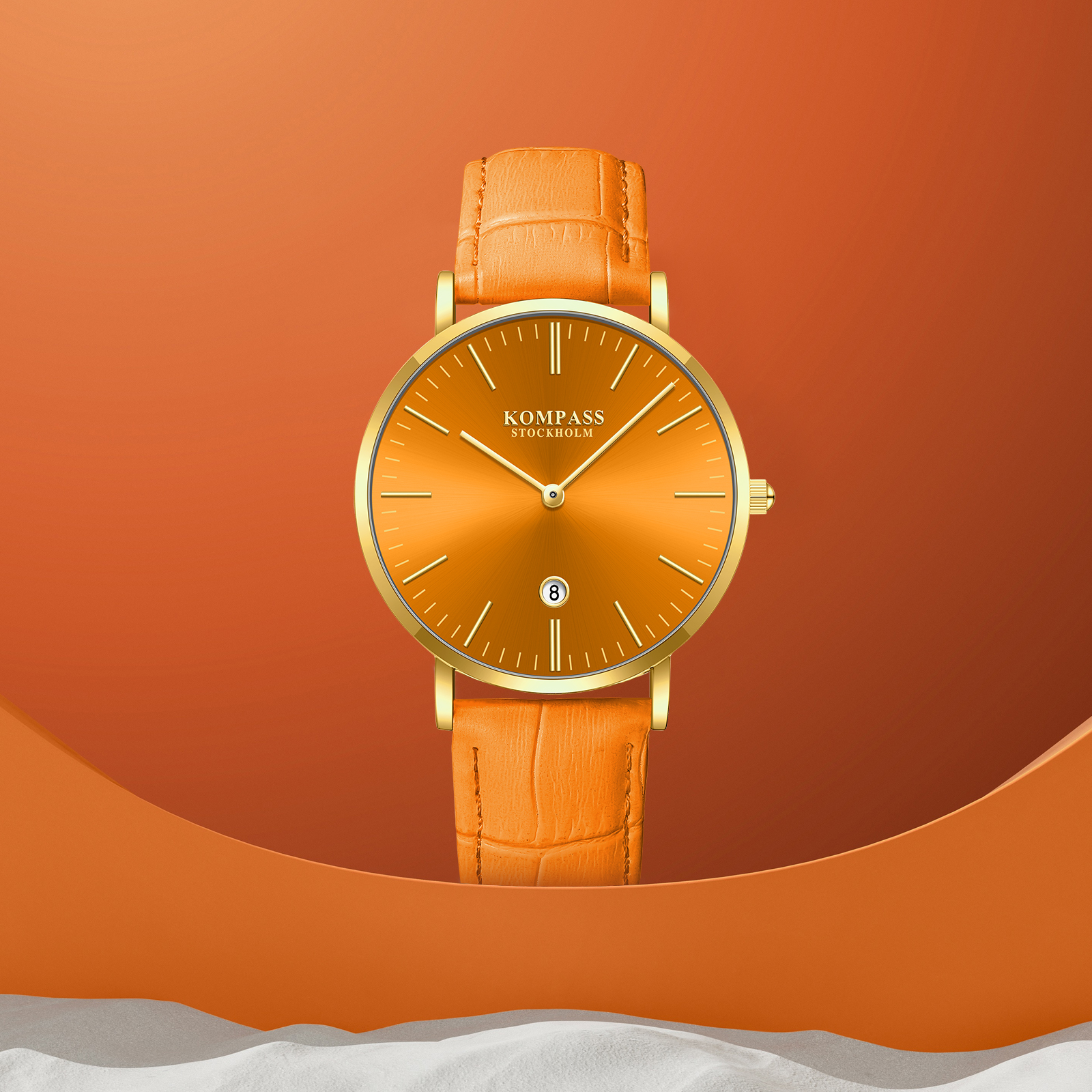 Kompass Nautilus Gold Orange Dial Orange Strap - 6