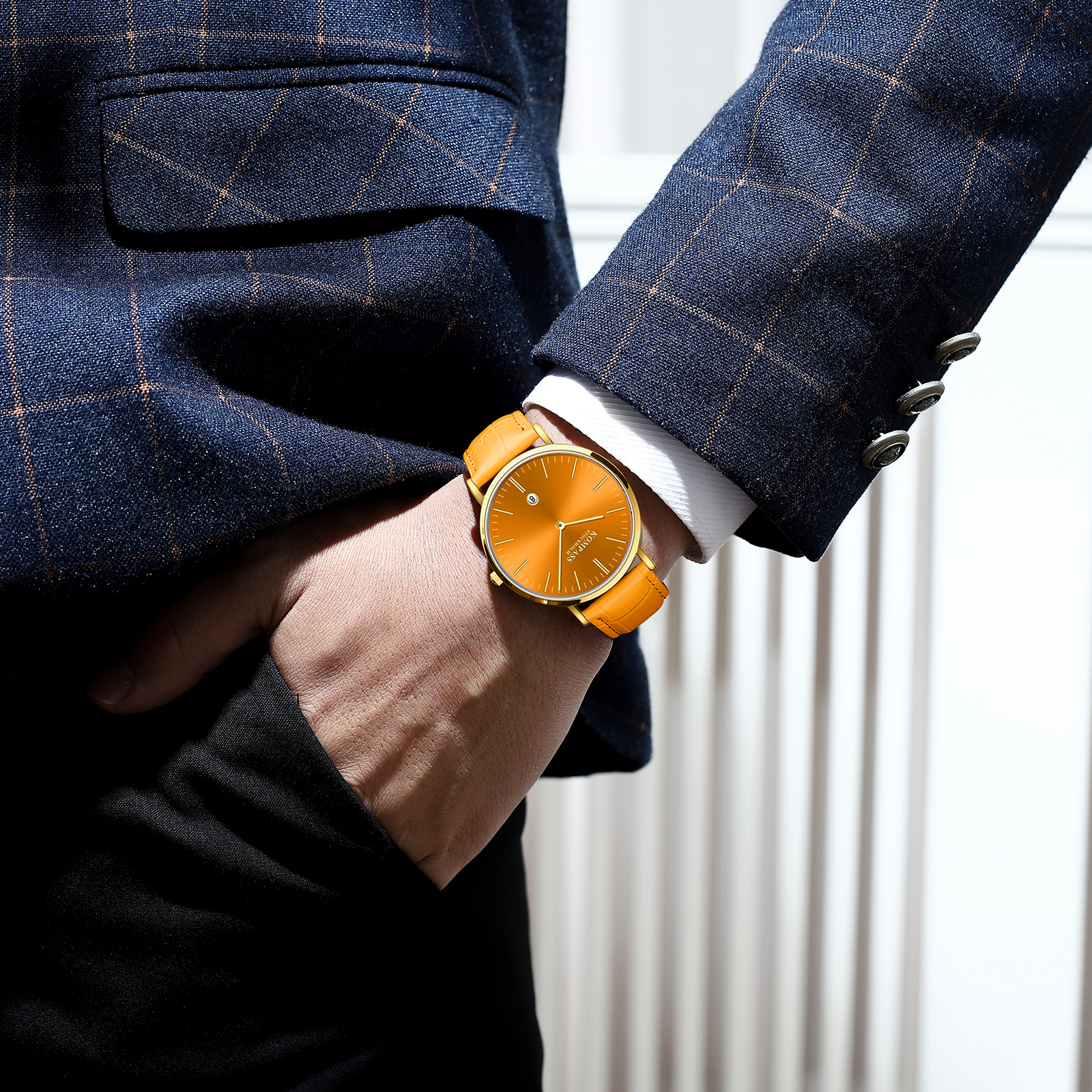 Kompass Nautilus Gold Orange Dial Orange Strap - 8