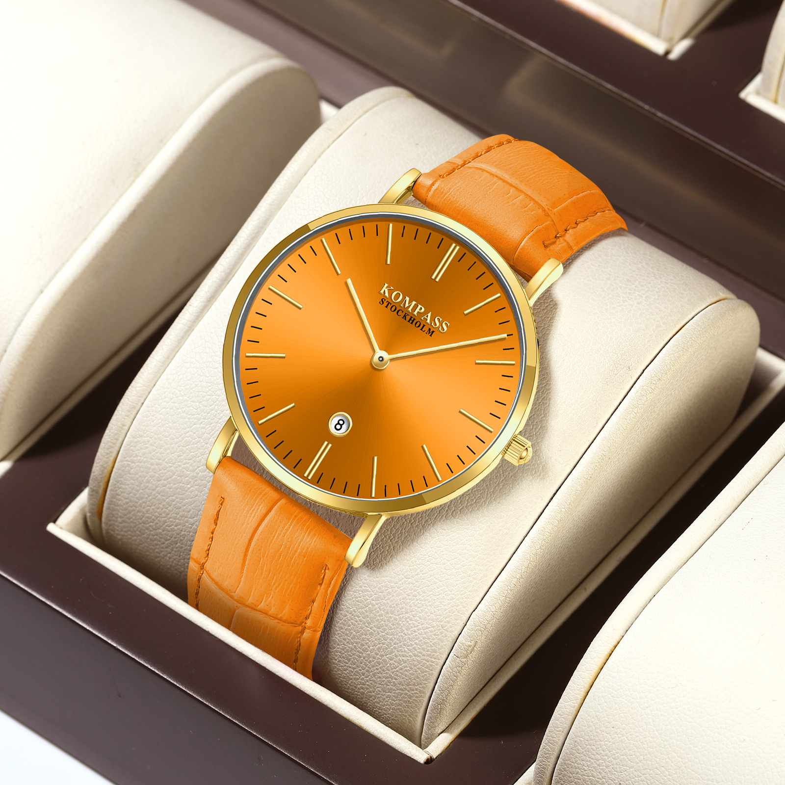 Kompass Nautilus Gold Orange Dial Orange Strap - 5