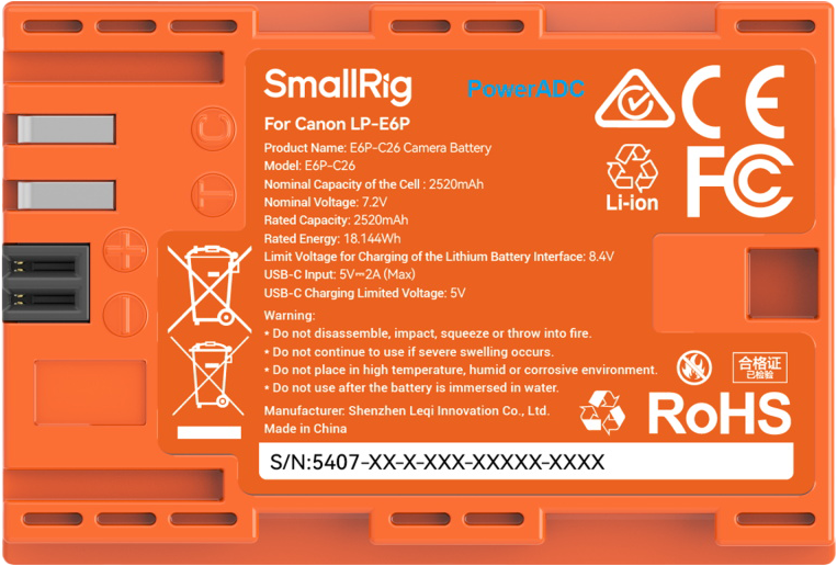 SmallRig 5407 Camera Battery for Canon LP-E6P Orange - 3