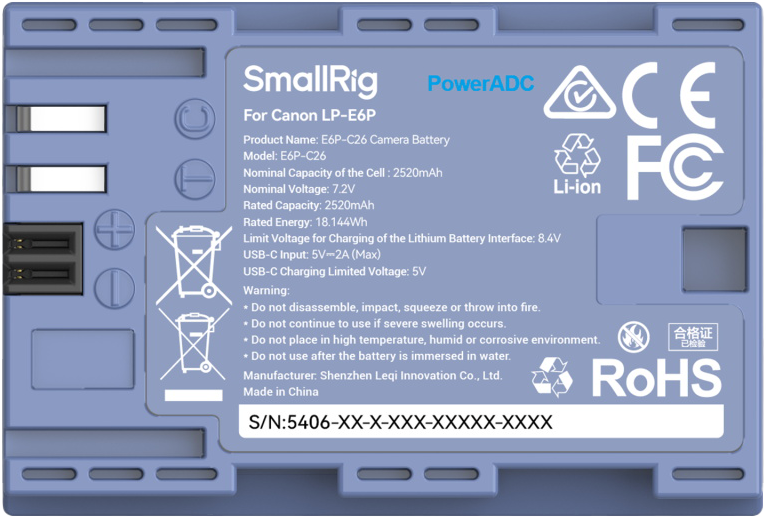 SmallRig 5406 Camera Battery for Canon LP-E6P - 3