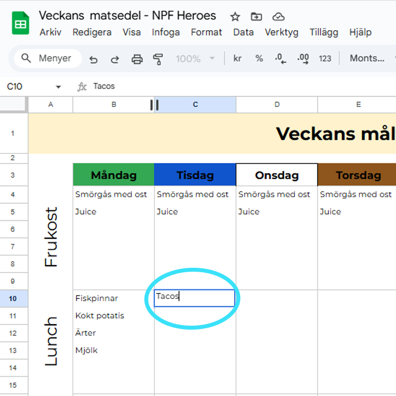 Veckans matsedel, redigera själv - 2