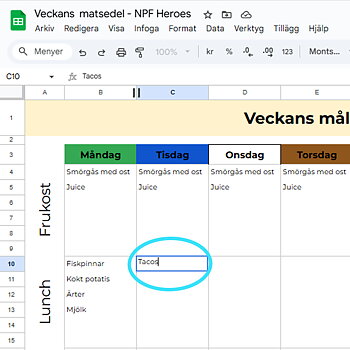 Veckans matsedel, redigera själv