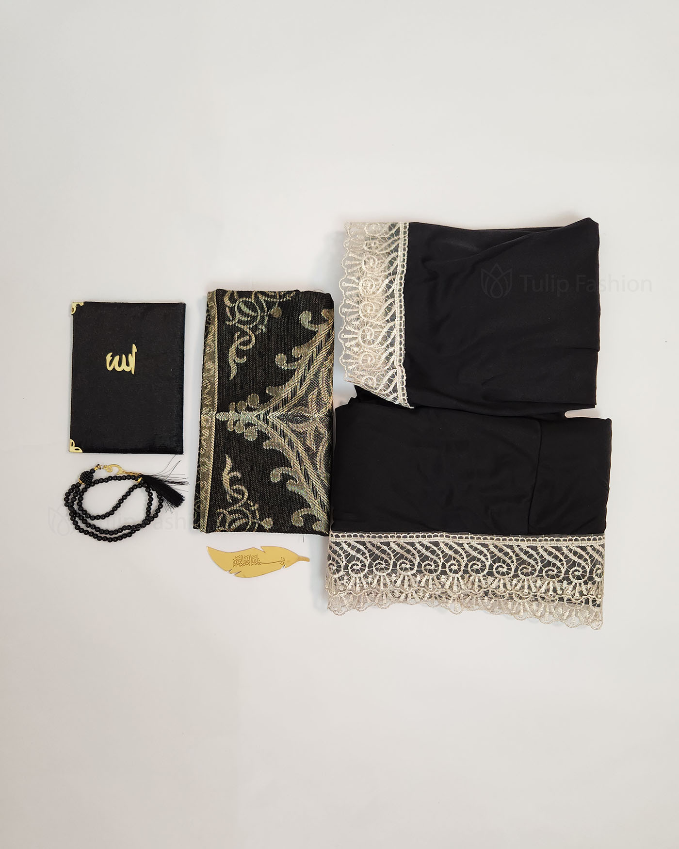 Gift set with prayer rug, rosary Misbaha and Prayer clothes - Black - 2