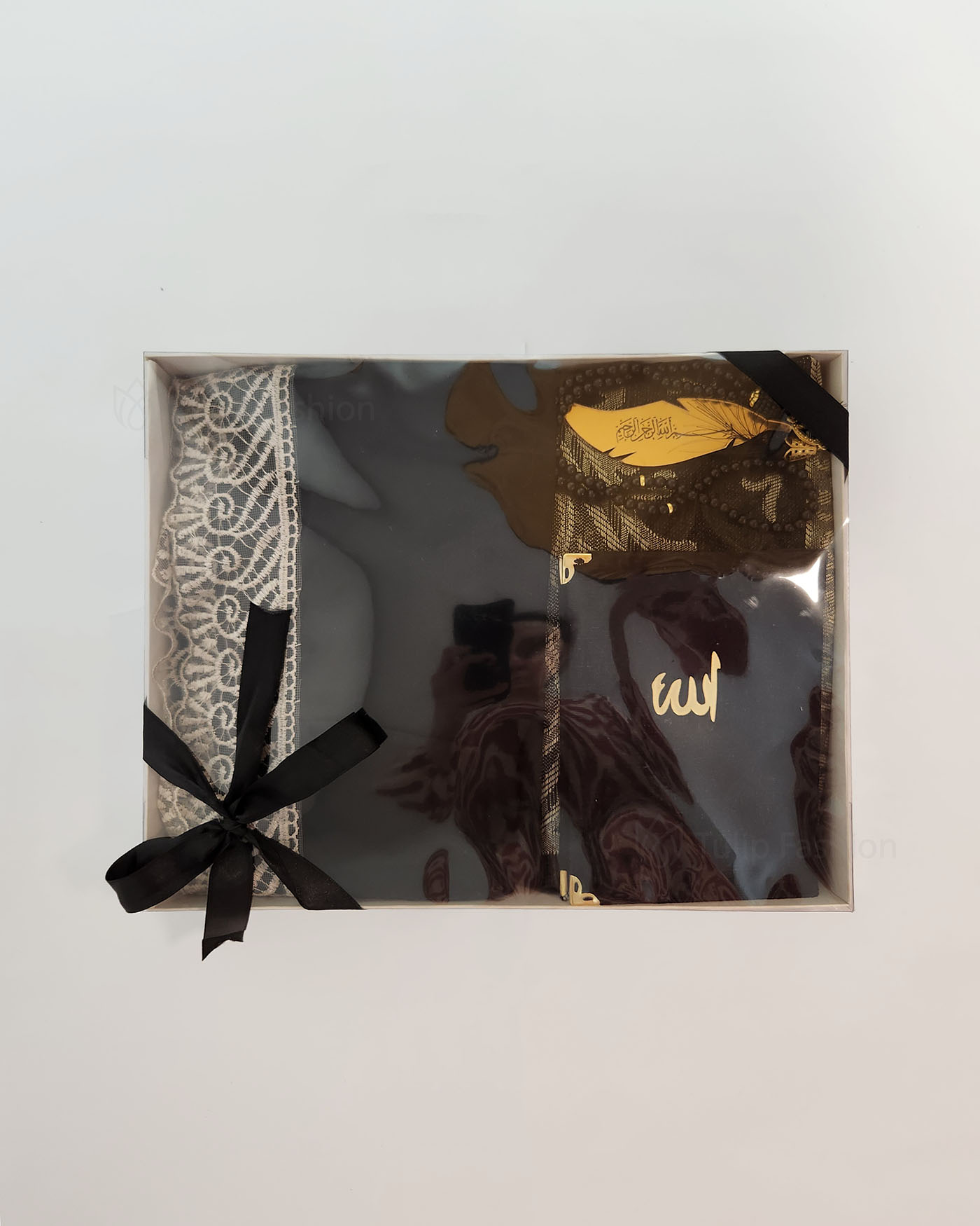 Gift set with prayer rug, rosary Misbaha and Prayer clothes - Black