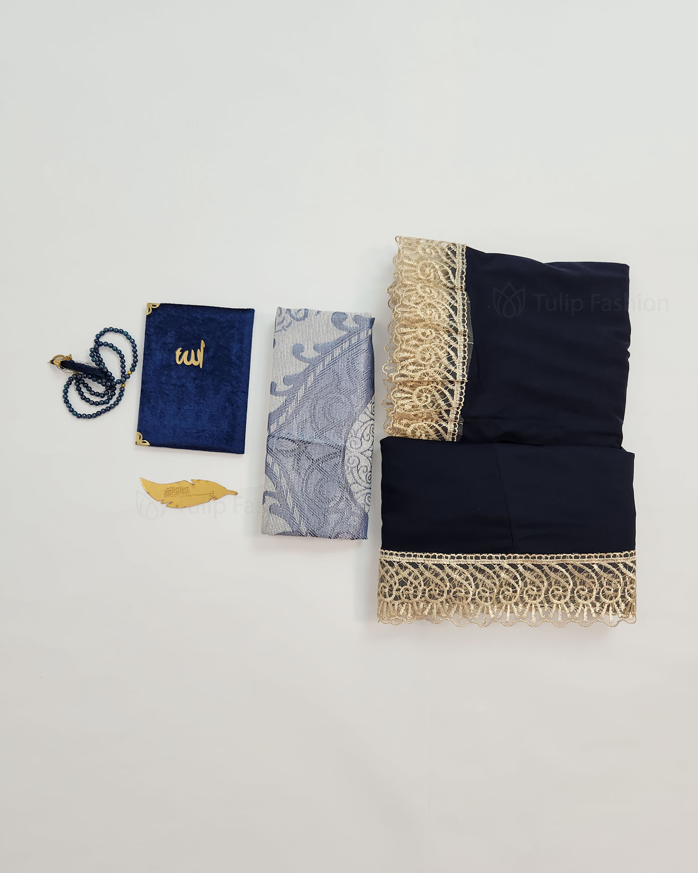 Gift set with prayer mat, rosary and prayer clothes - Midnight blue - 2