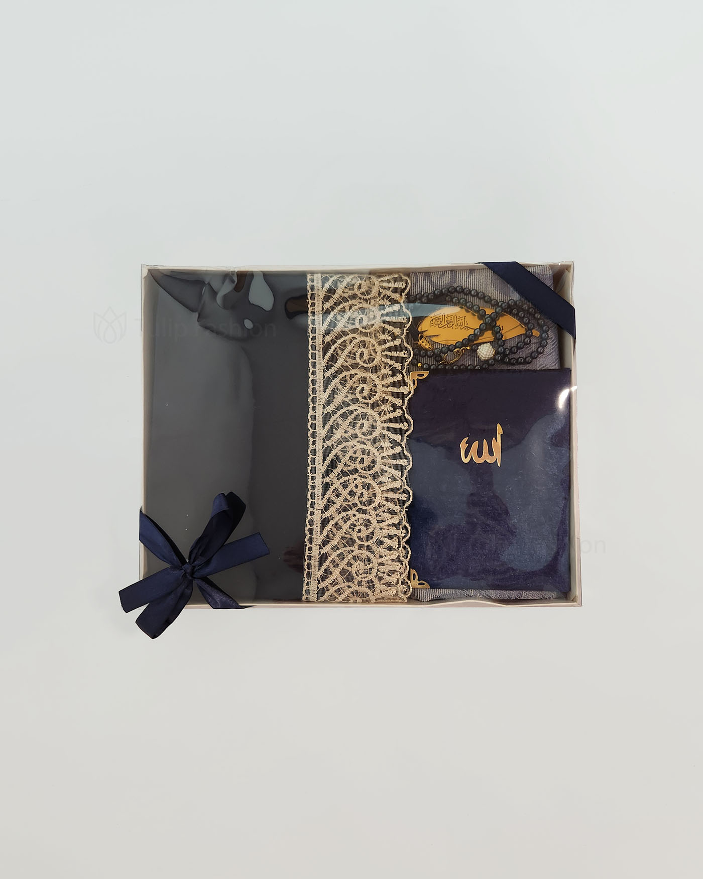 Gift set with prayer mat, rosary and prayer clothes - Midnight blue