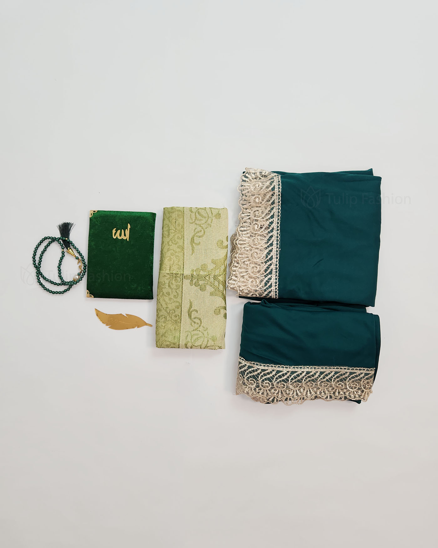 Gift set with prayer rug, rosary Misbaha and Prayer clothes - Green - 2