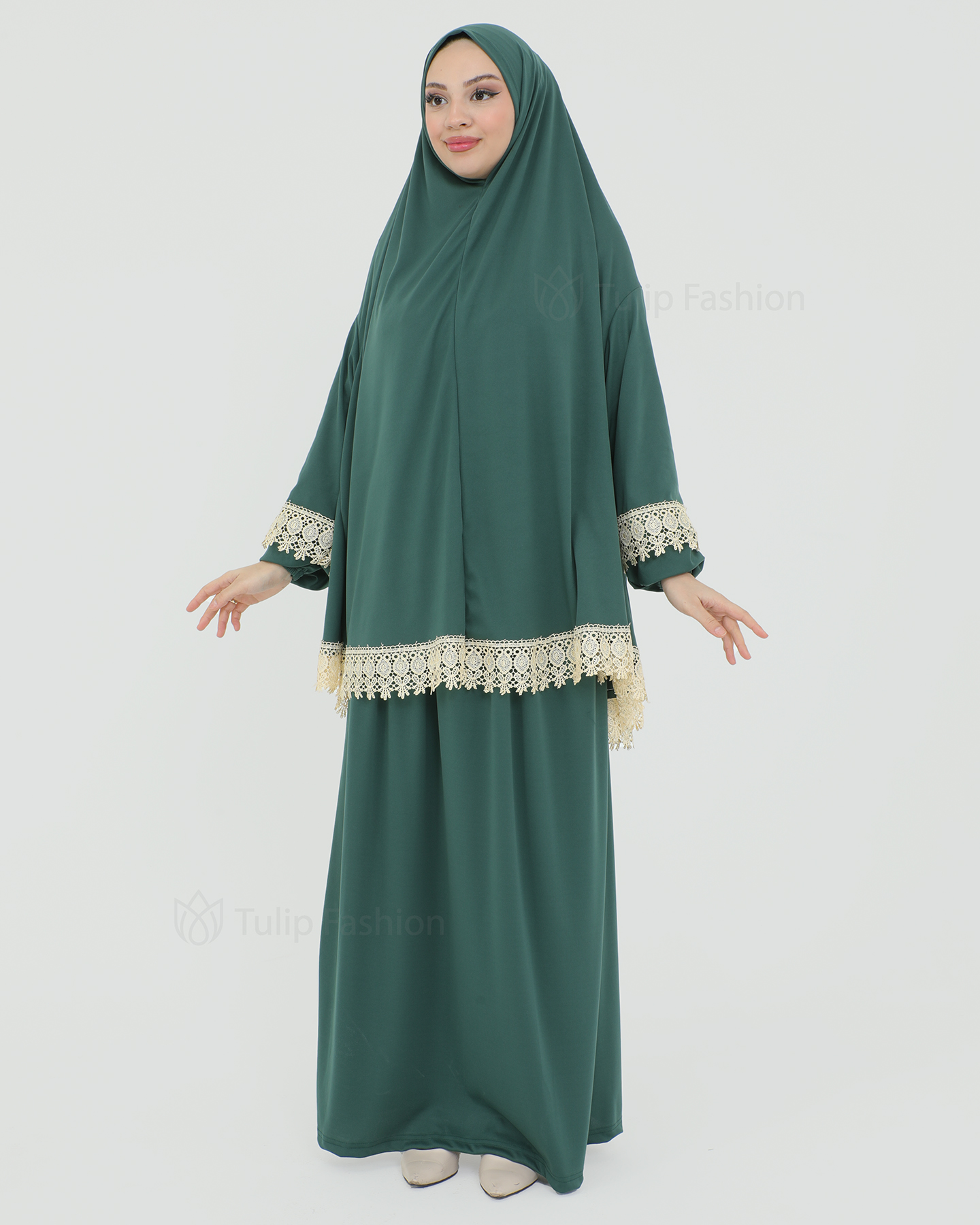 Gift set with prayer rug, rosary Misbaha and Prayer clothes - Green - 3