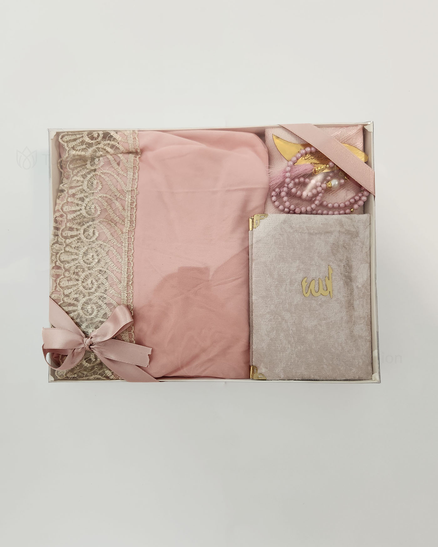 Gift set with prayer rug, rosary Misbaha and Prayer clothes - Pink