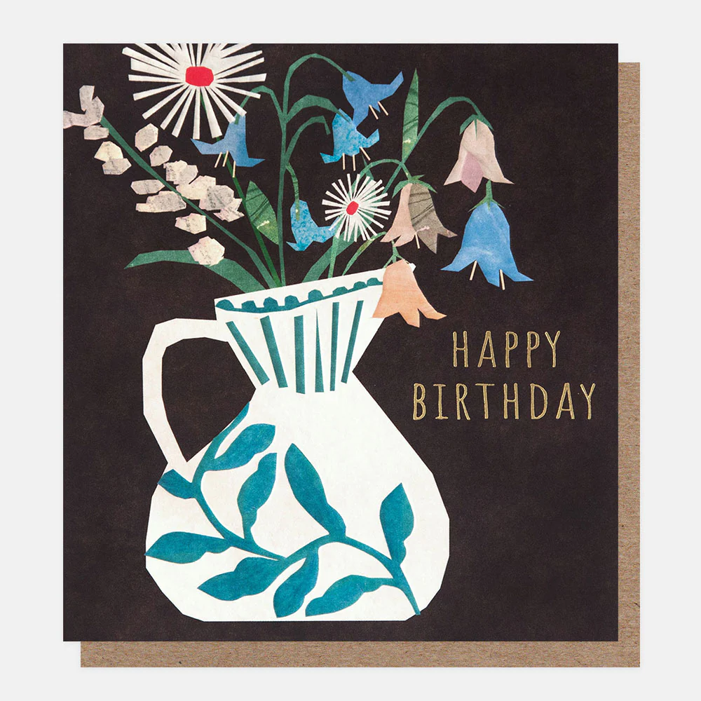 Happy Birthday Collage Vase With Flowers, Greeting Card