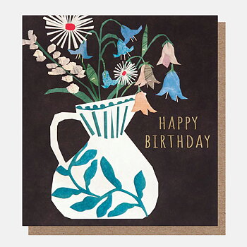 Happy Birthday Collage Vase With Flowers, Greeting Card