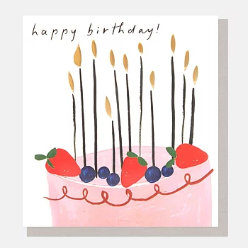 Happy Birthday! Pink Cake With Berries & Candles, Greeting Card
