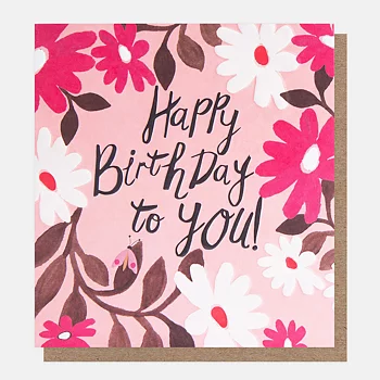 Happy Birthday To You Flowers On Pink With Bug, Greeting Card