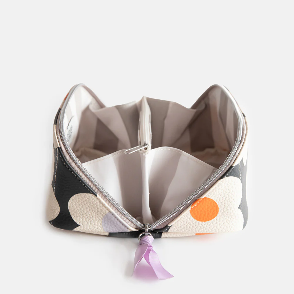 Multi Flower Charcoal Flat Lay Cosmetic Bag - 4