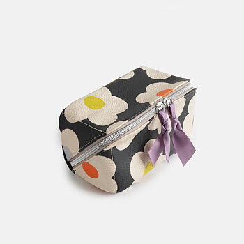 Multi Flower Charcoal Flat Lay Cosmetic Bag