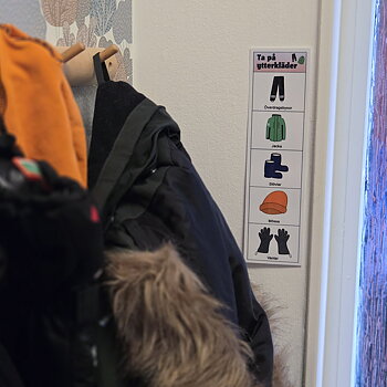 Rutinremsa på väggen vid ytterjackan