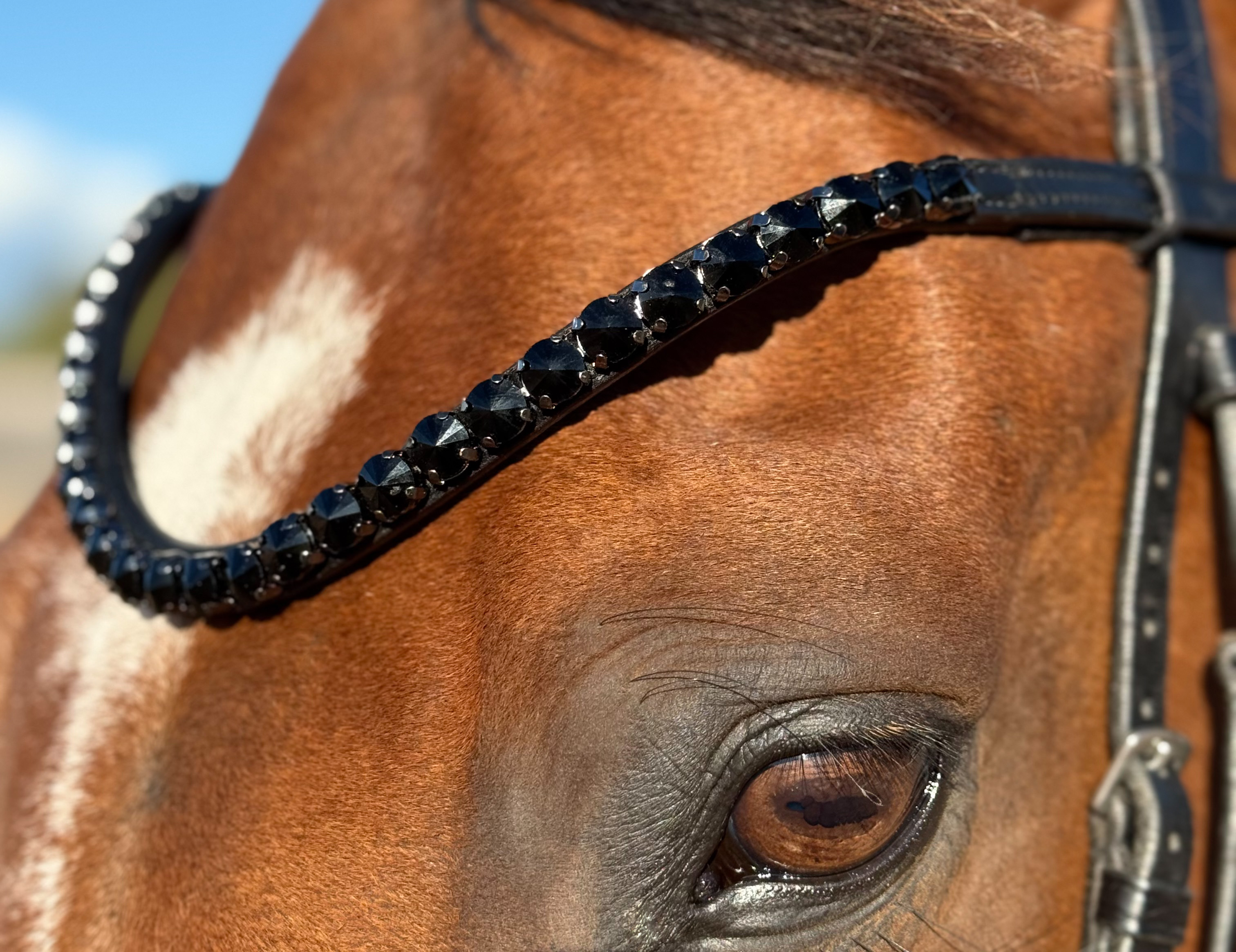 Pannband Stora kristaller 10 mm Jet Black EKOLOGISKT LÄDER