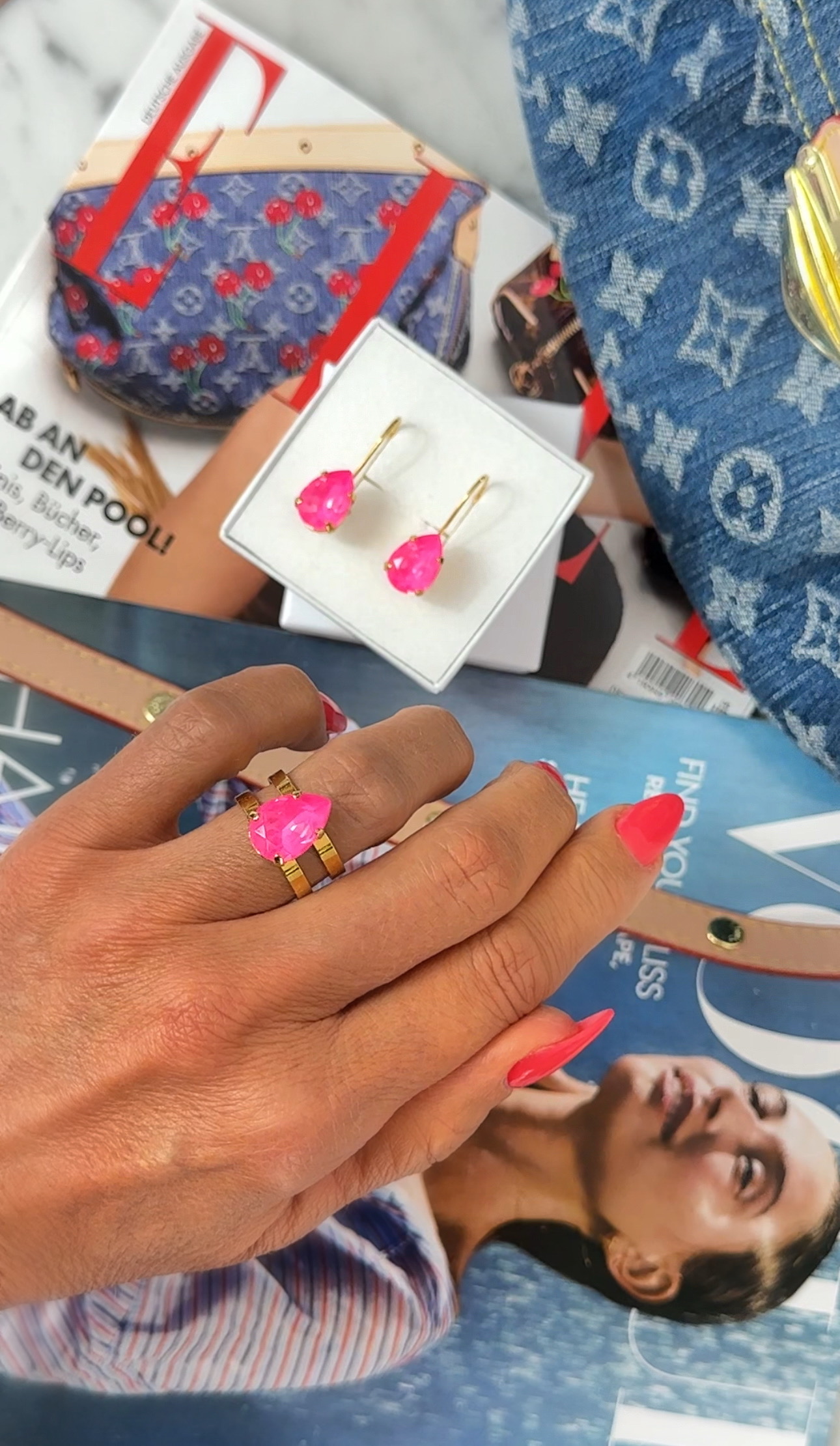 Earrings Khloe Drop Electric Pink Gold - 2