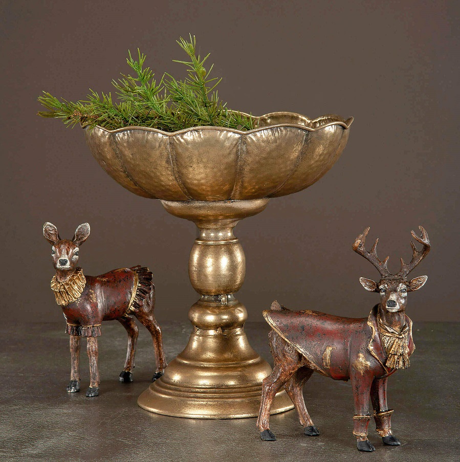 Skål antikbehandlad guld plåt på fot shabby chic lantlig stil Gårdsromantik - 2