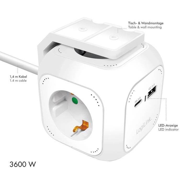 Grenuttag Cube 4-väg+USB C & A - 2