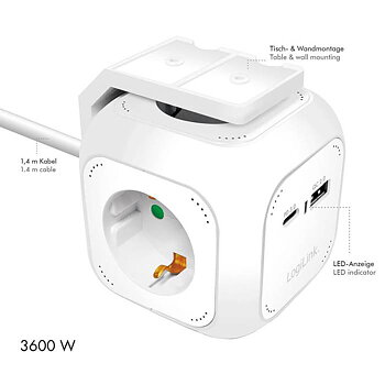 Grenuttag Cube 4-väg+USB C & A