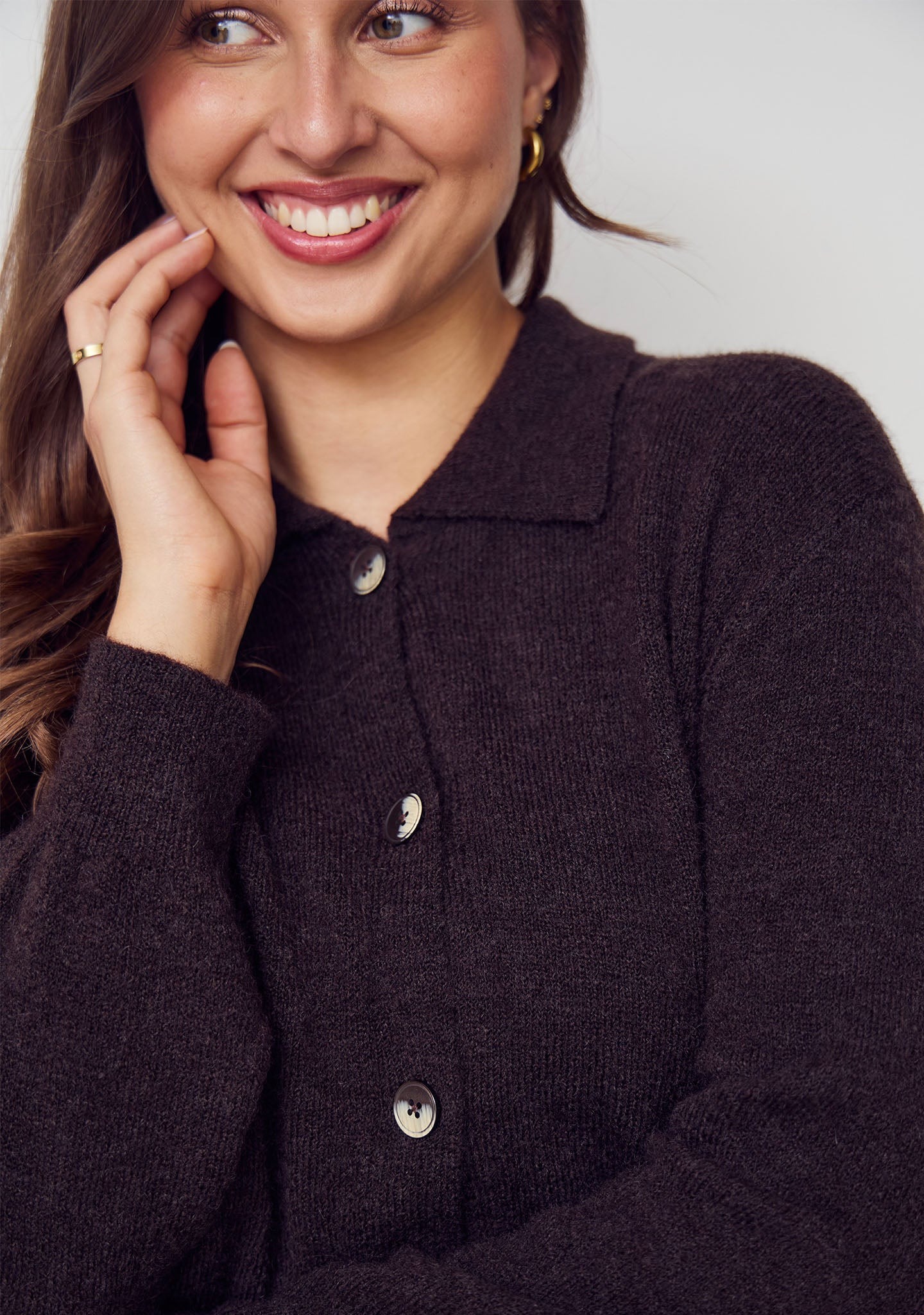 Anna Collar Cardigan - Brown Melange - Isay - 3