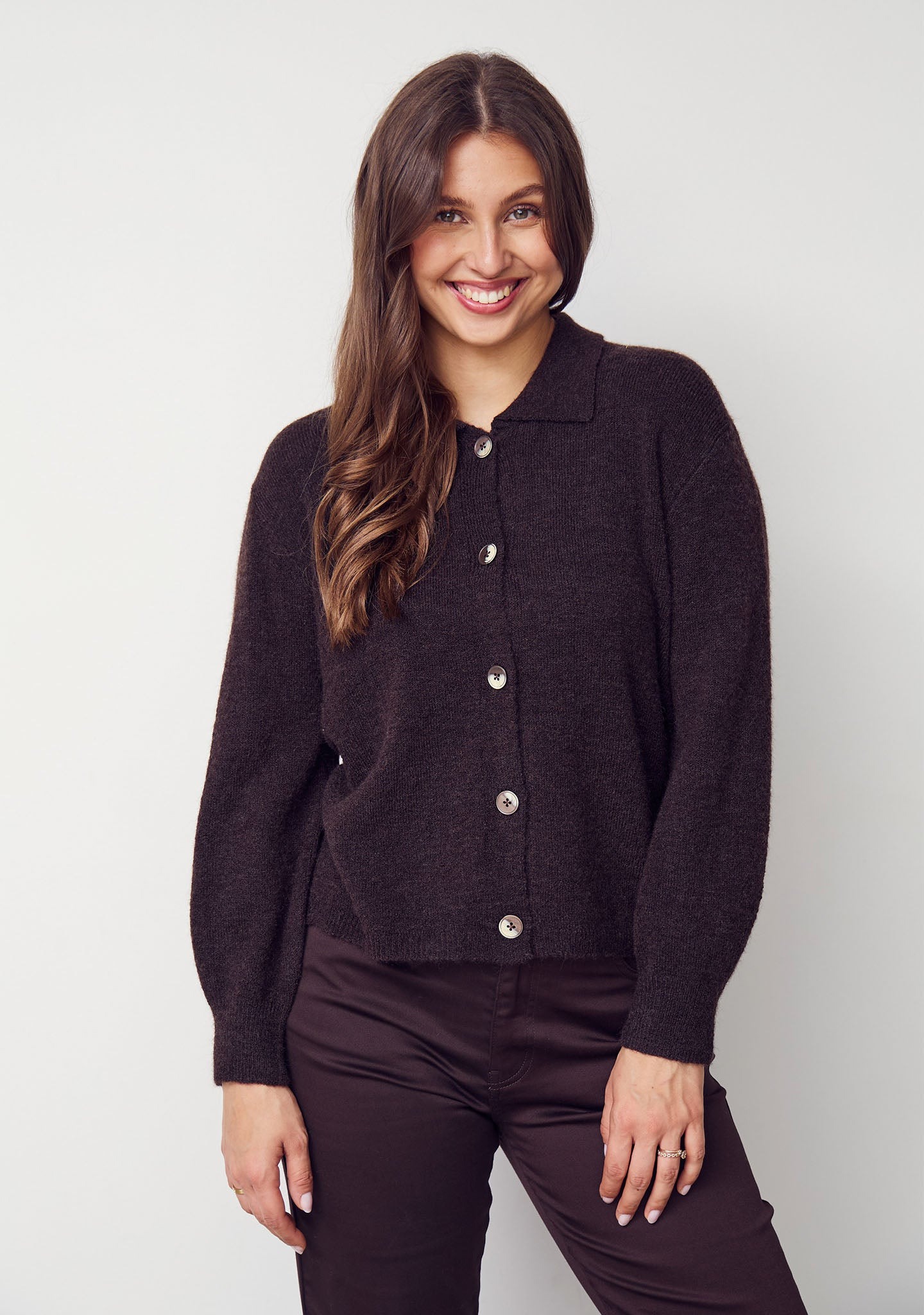 Anna Collar Cardigan - Brown Melange - Isay