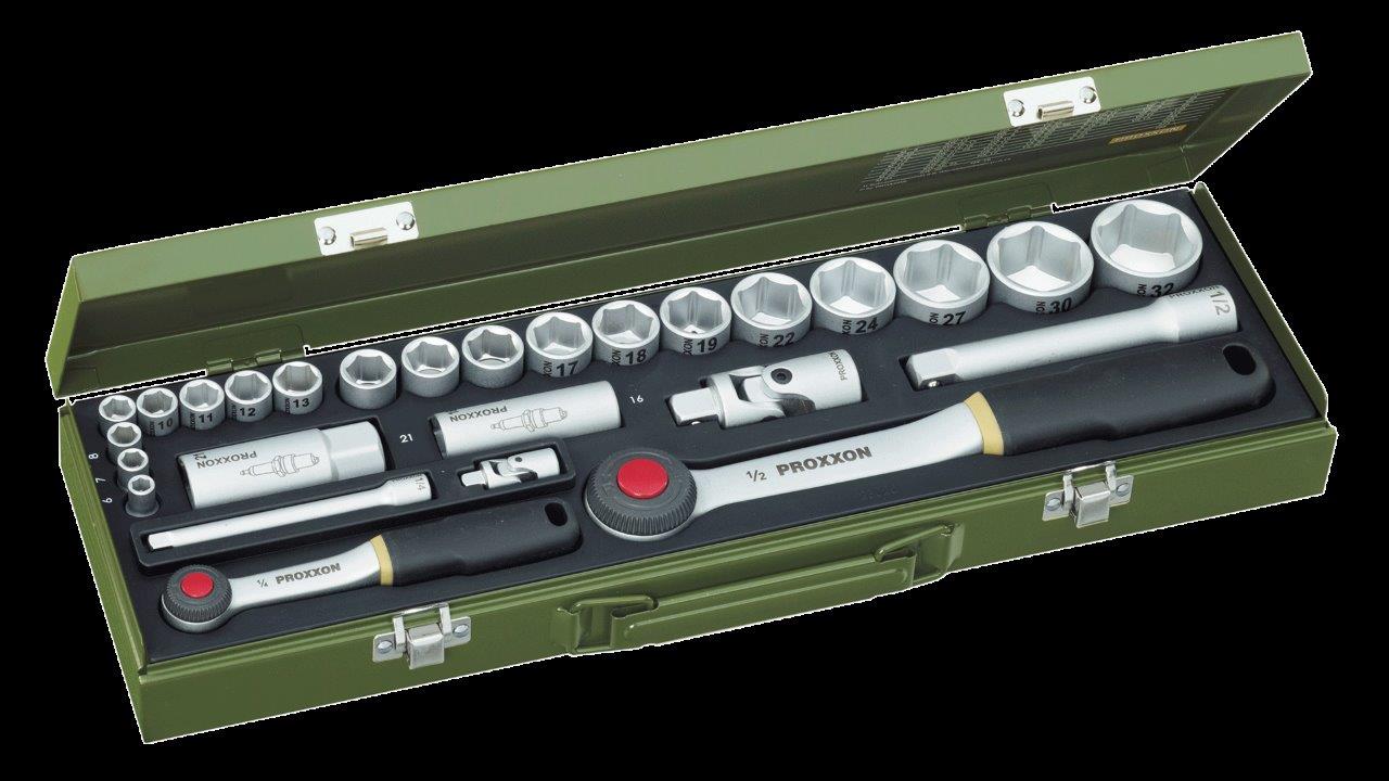 Proxxon Socket set 1/4inch + 1/2inch (27-piece)