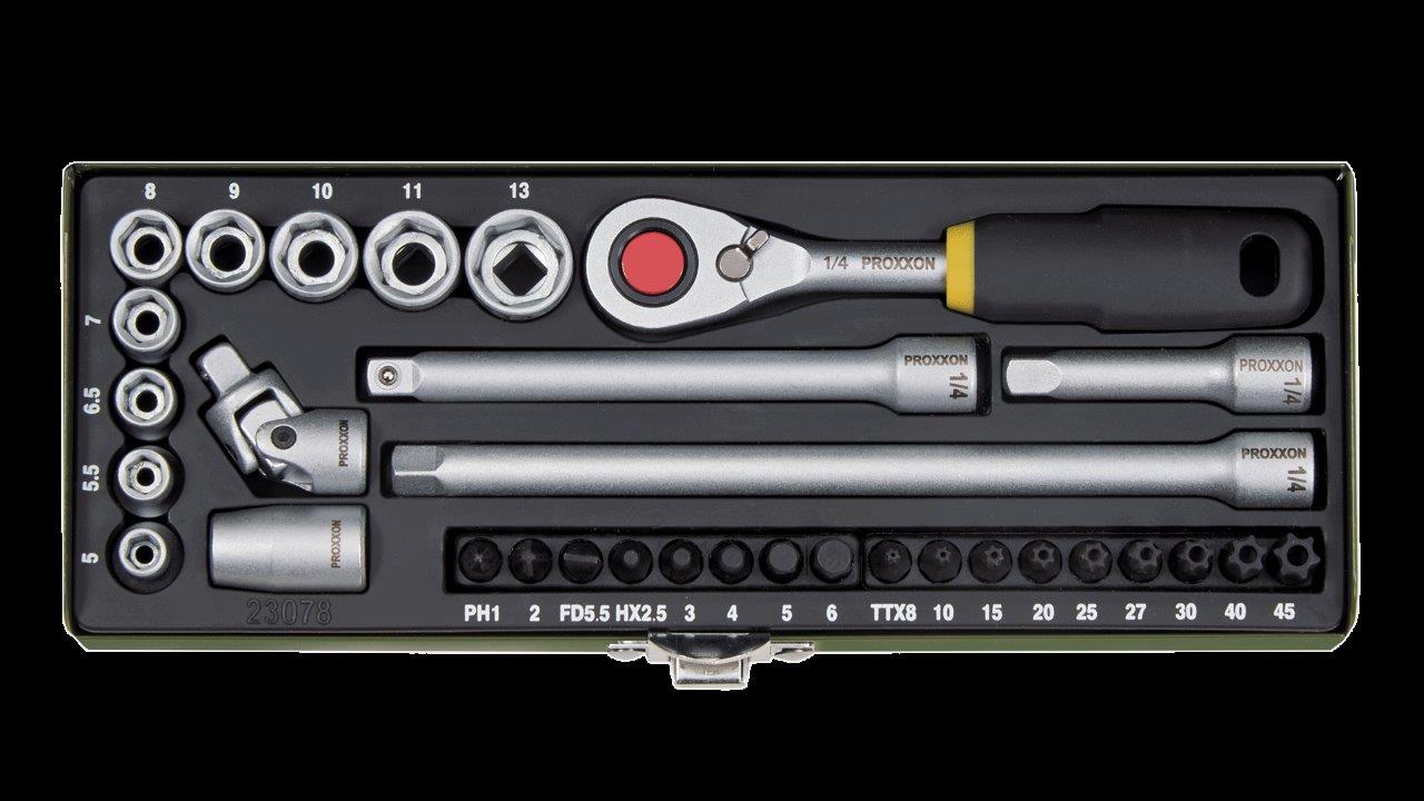 Proxxon Precision engineers socket- and screwdriver-set 1/4inches (32-piece)