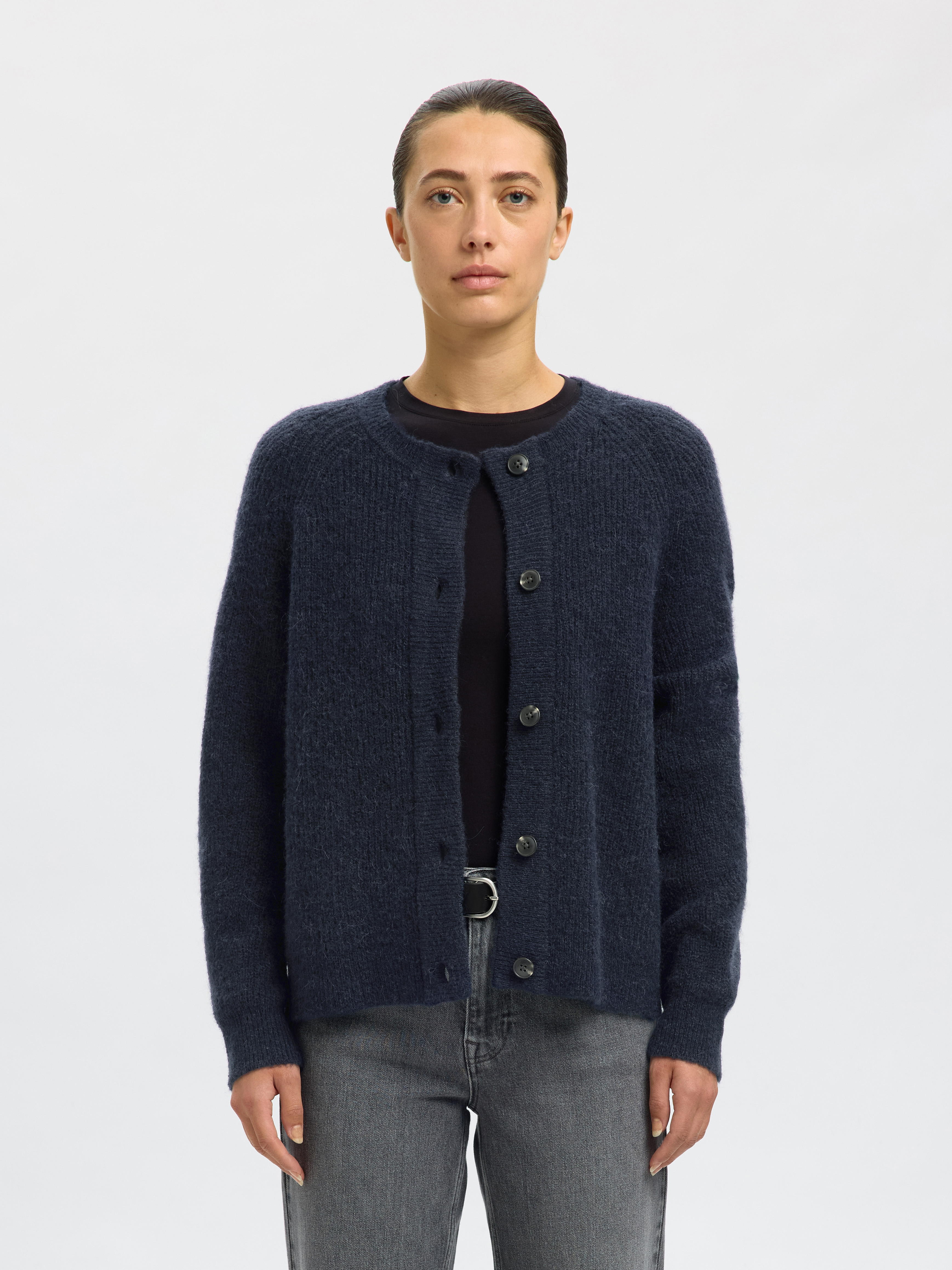 SLFLULU LS KNIT SHORT CARDIGAN NOOS Dark Sapphire MELANGE - 2