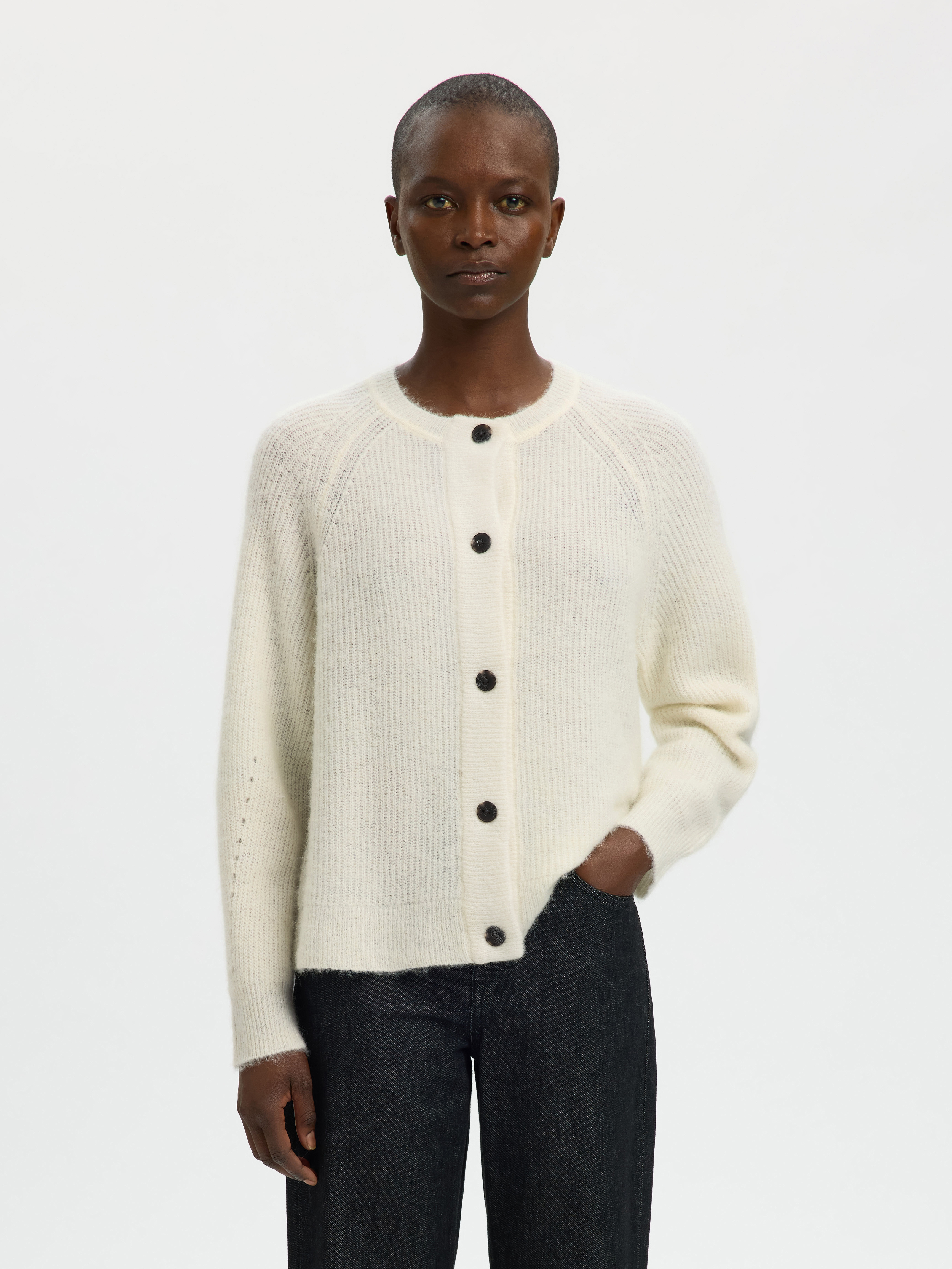 SLFLULU LS KNIT SHORT CARDIGAN NOOS Snow White MELANGE - 2