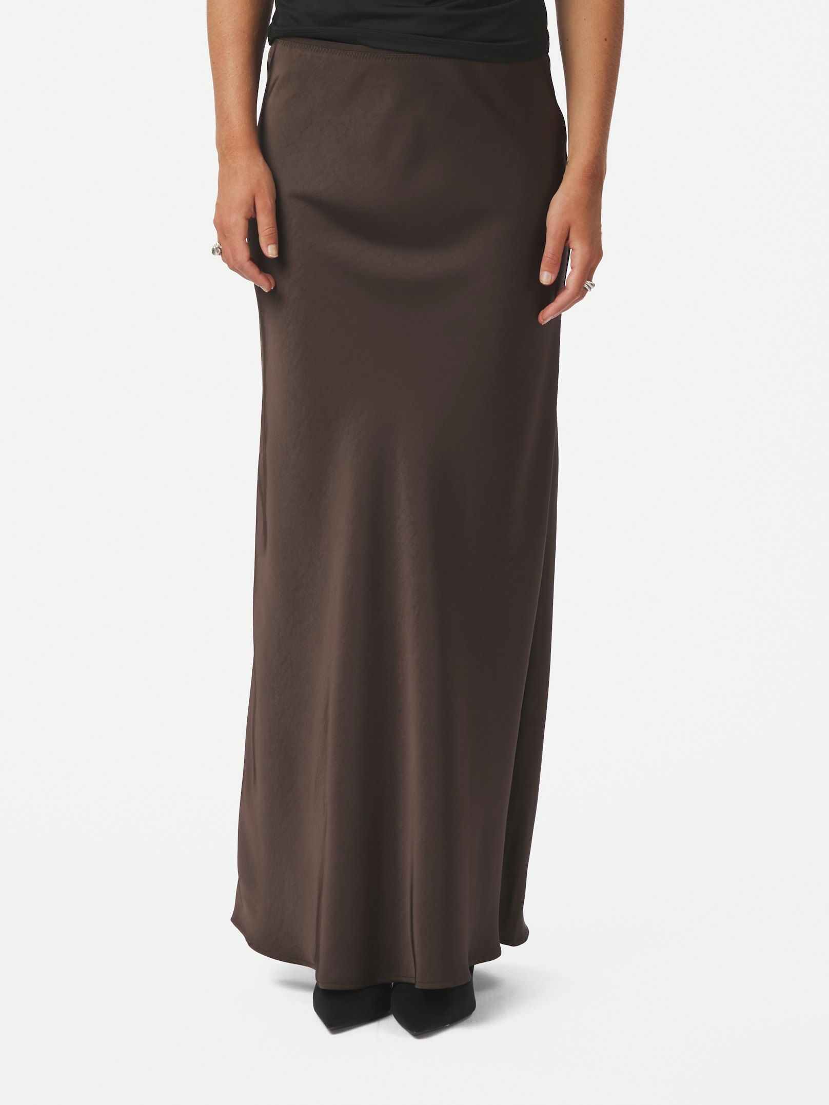 Neo Noir Vicky Heavy Sateen Skirt Dark Brown - 2