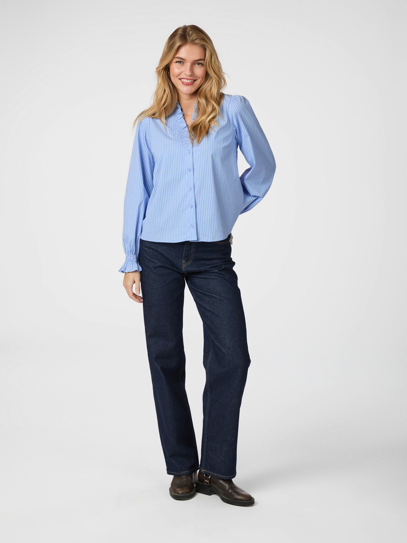 Neo Noir Brielle Stripe Shirt Light Blue - 3