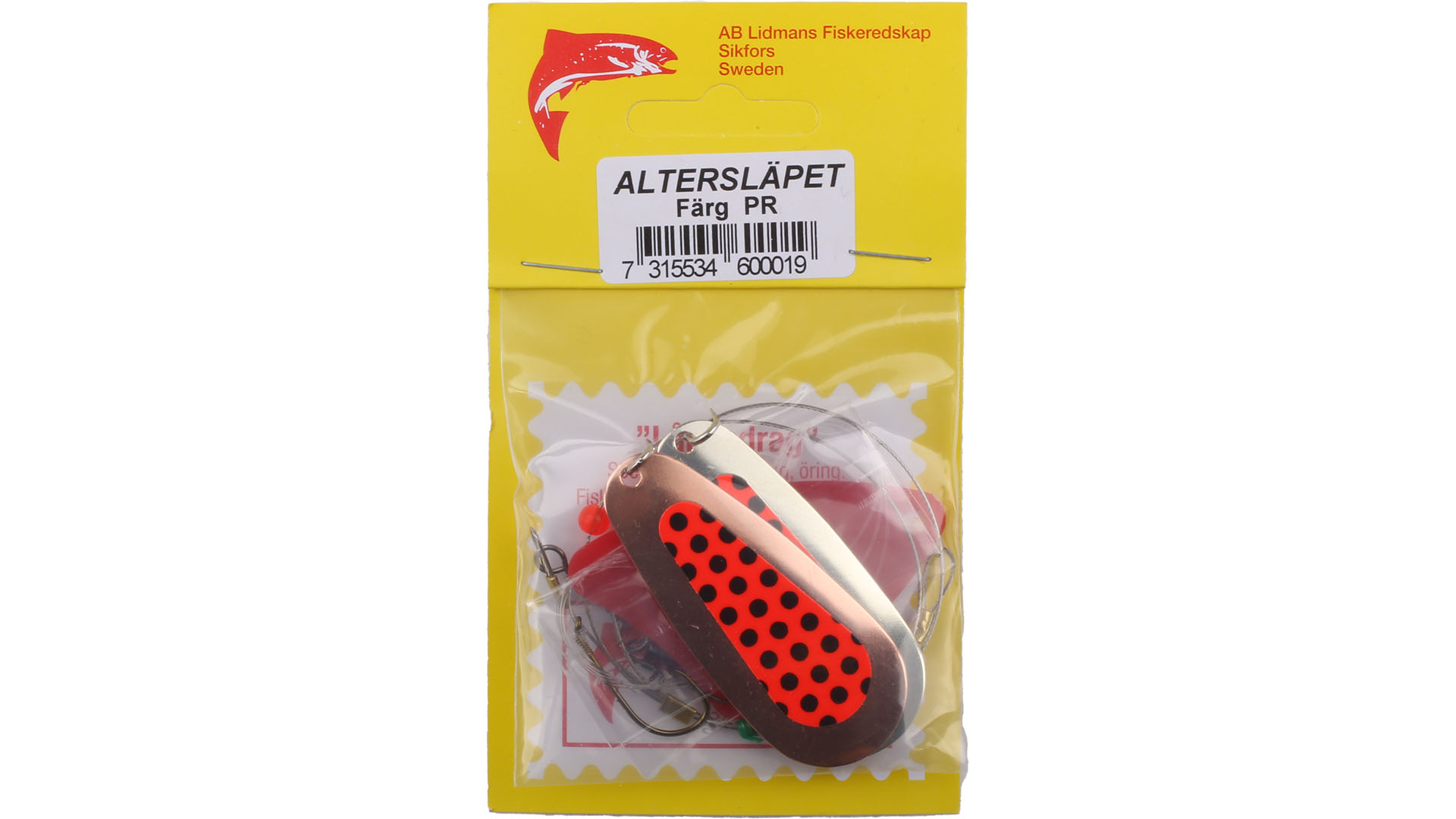 Alter trolling lure for char and trout - copper silver, red black