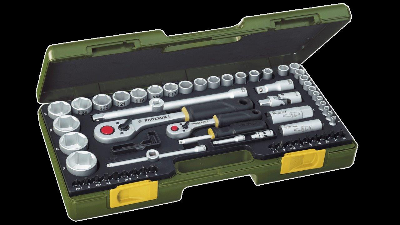 Proxxon Complete socket set, 1/4inches + 1/2inches (65-piece)