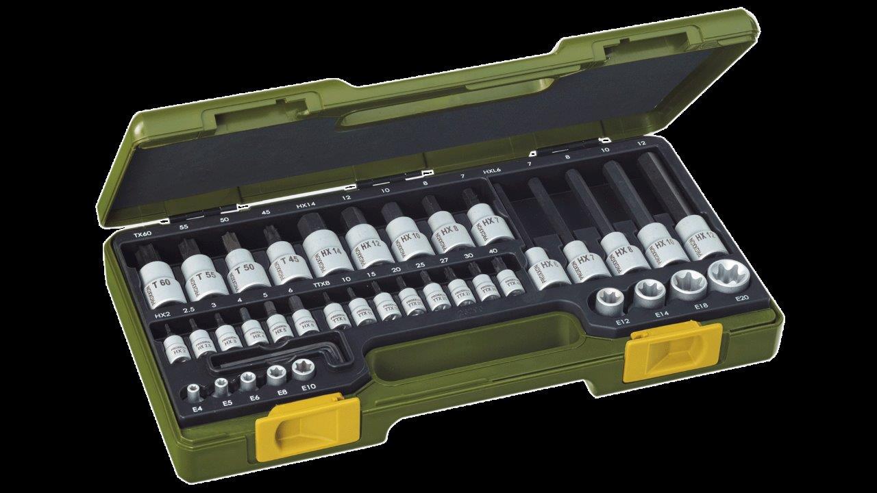 Proxxon Set with TX + allen sockets, 1/4inches + 1/2inches (42-piece)