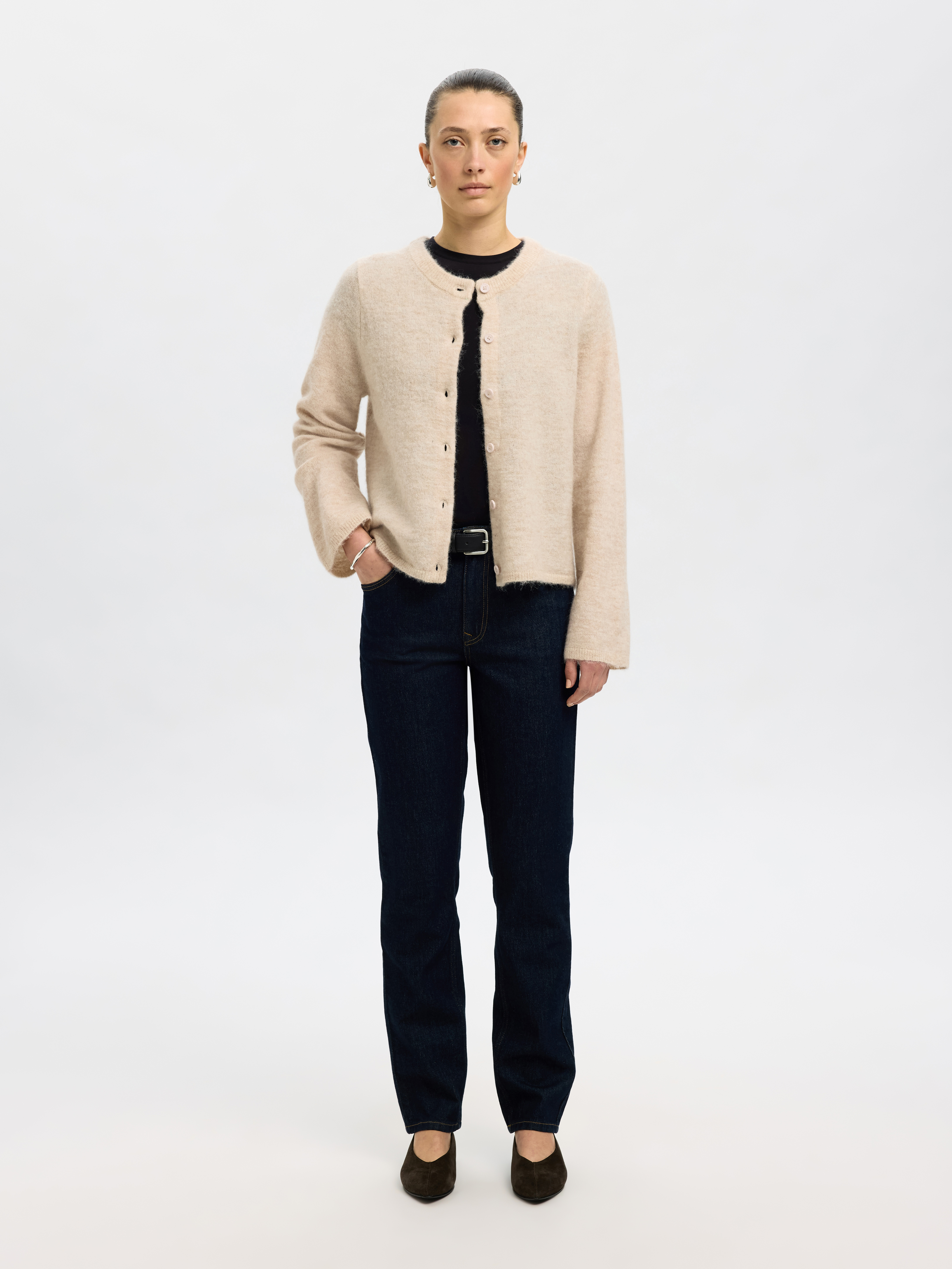 SLFLULU NEW LS KNIT CARDIGAN NOOS Birch MELANGE - 3