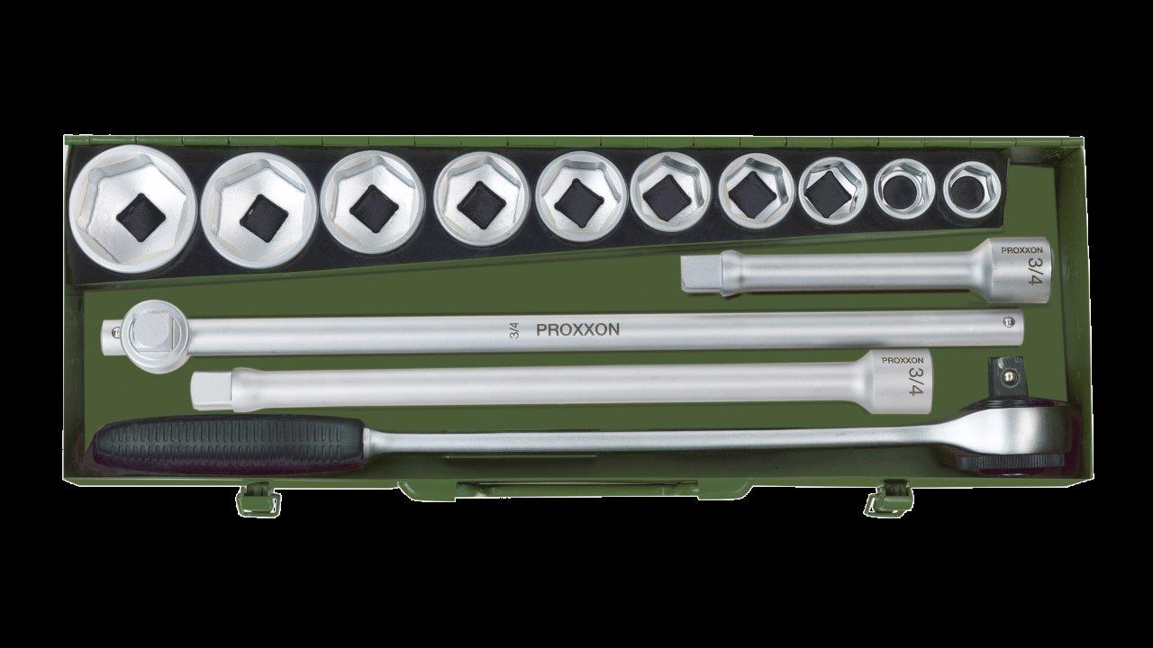 Proxxon Socket Set with square drive, 3/4inches (14-piece) - 3