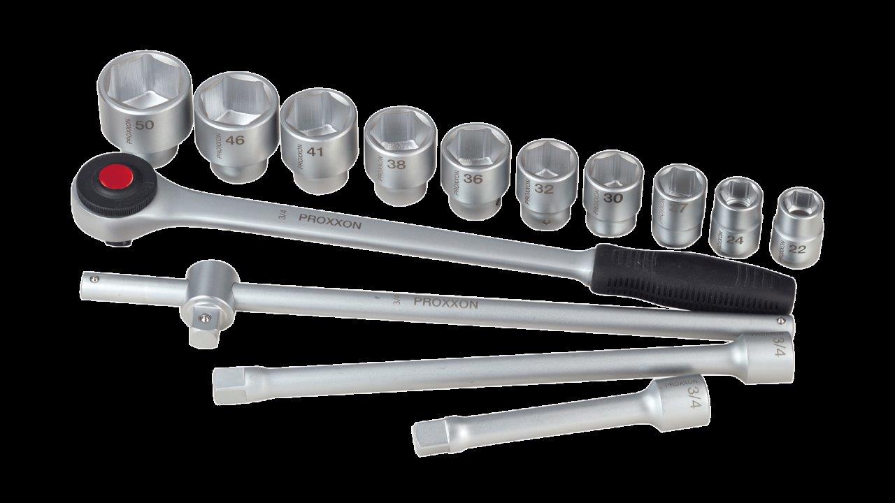 Proxxon Socket Set with square drive, 3/4inches (14-piece)