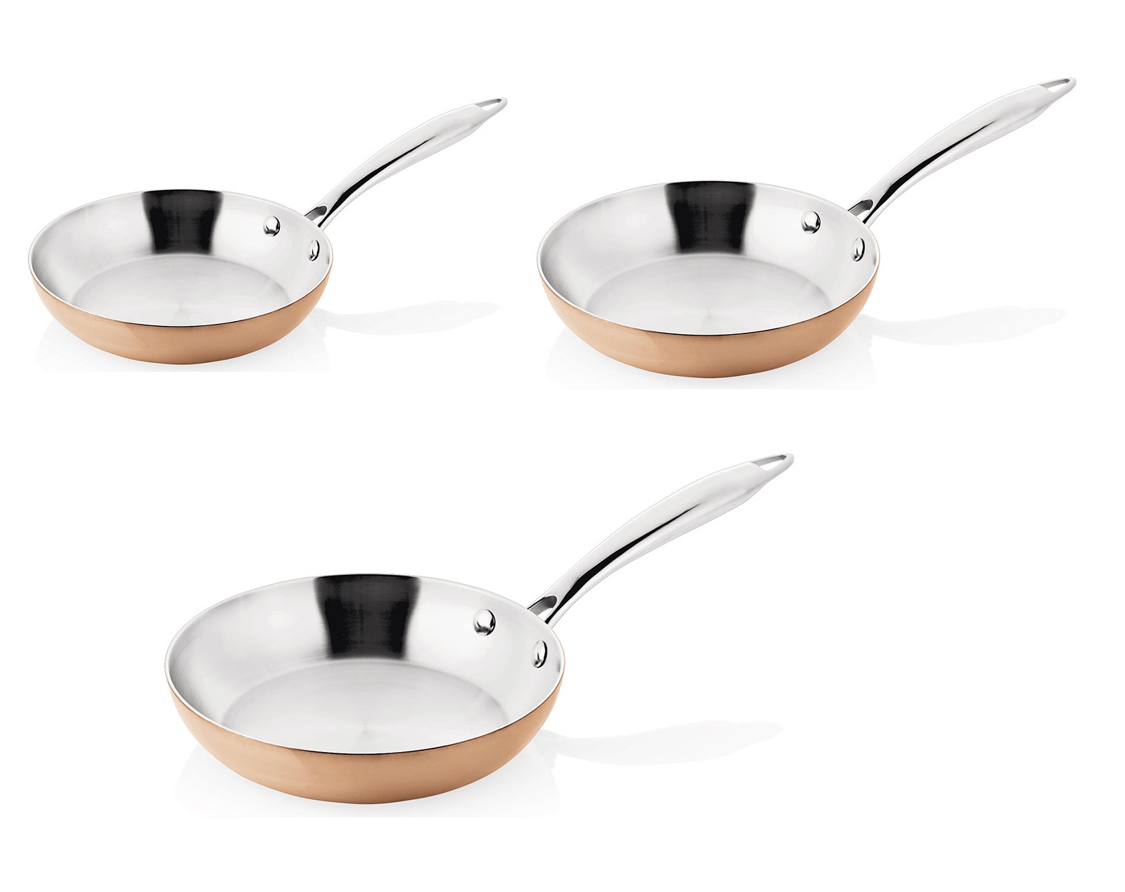 Koppar stekpannor med rostfri insida i 3-ply 