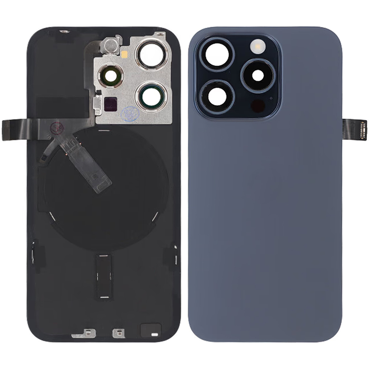 iPhone 15 Pro Baksida Glas med tejp Original - Titanblå