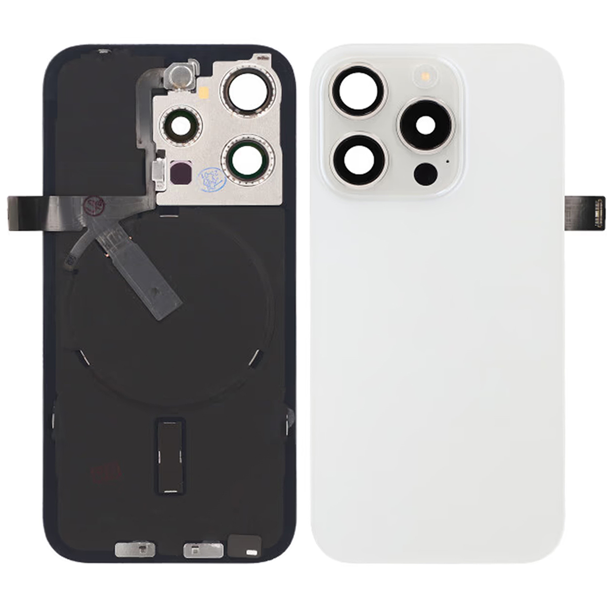 iPhone 15 Pro Baksida Glas med tejp Original - Titanvit