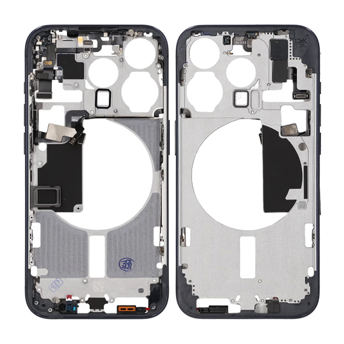 iPhone 15 Pro Mittenram med smådelar samt batteri tejp - Titanblå