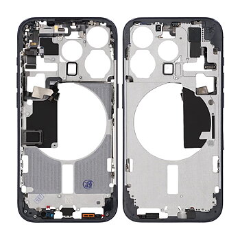 iPhone 15 Pro Mittenram med smådelar samt batteri tejp - Titanblå