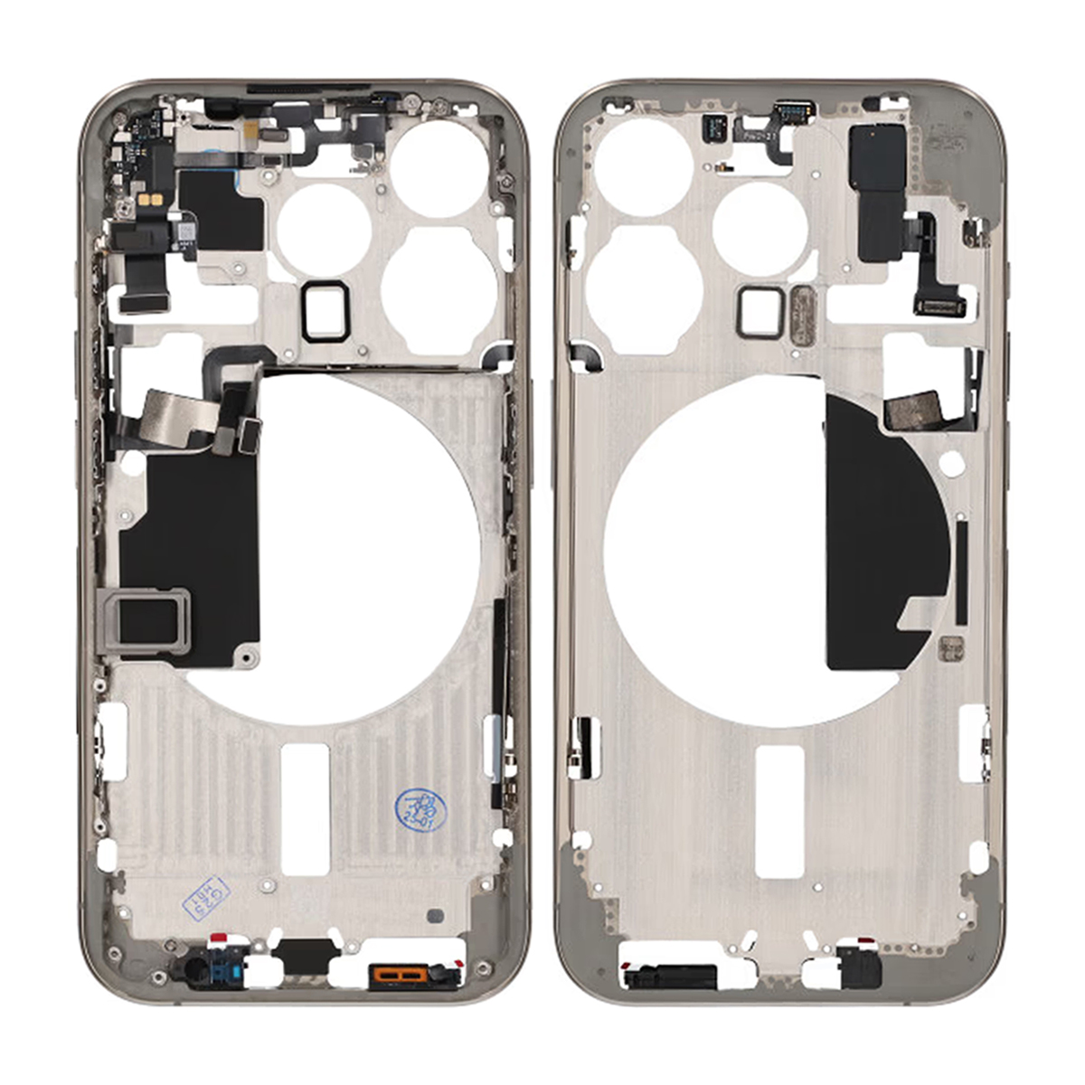 iPhone 15 Pro Mittenram med smådelar samt batteri tejp - Naturlig Titan
