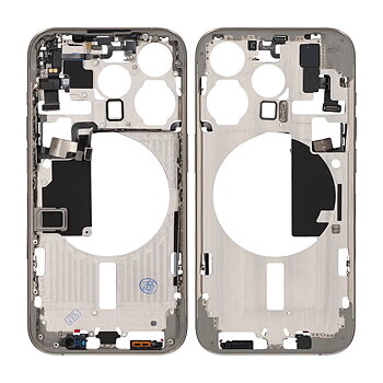 iPhone 15 Pro Mittenram med smådelar samt batteri tejp - Naturlig Titan